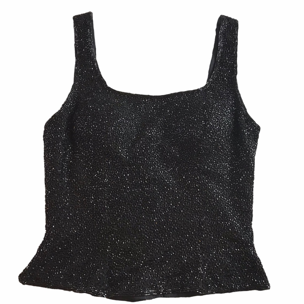 Cache 100% Silk Sparkly Beaded Zip Tank Size S